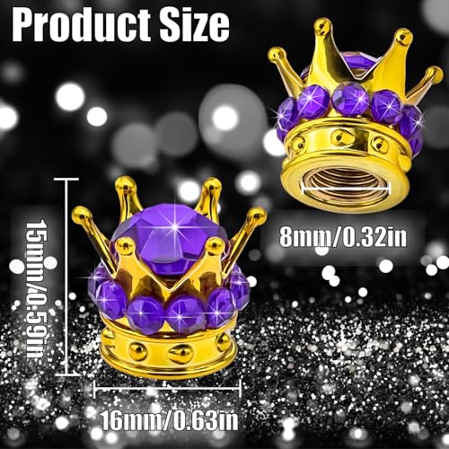4PCS Crown Bling Tire Stem Valve Caps, Crystal Diamond Car Wheel Tire Valve Caps Universal Copper Core Stem Covers for Cars, SUV, Trucks, Bikes, Motorcycles, Bicycles (Gold & Purple) - color: Gold & Purple