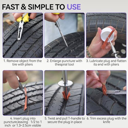 AUTOXBERT 93 PCs Car Tire Flat Repair Kit with Plugs Heavy Duty Professional, Universal Tire Plugs Kit for Flat Tires for ATV, Truck, Cars, Motorcycles, Tractor, Trailer, RVs, SUV, Off Road Vehicles - size: 93pcs Compact++kit