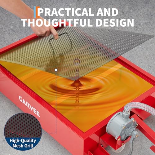 GarveeTech Oil Drain Pan 15 Gallon Oil Drain Tank,57L Low Profile Oil Drain Pan,Oil Catch Pans for Changing Oil,Foldable Hand, with Pump, Hose, Swivel Casters for Car, SUV, Trucks Oil Draining Red