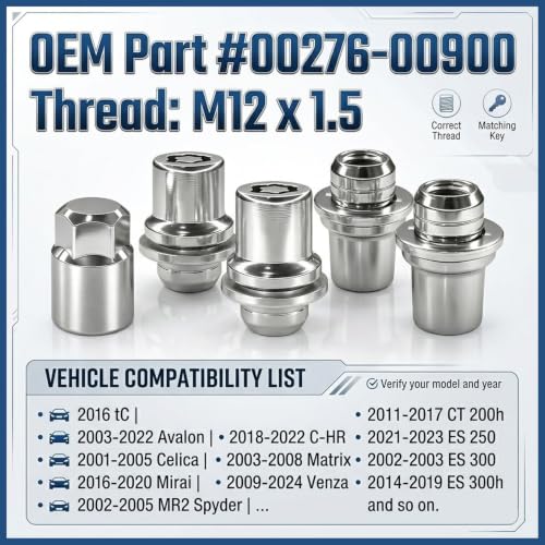 M12 x 1.5 Wheel Lock Lug Nuts Set,Anti-Theft Wheel Lock Kit with Key