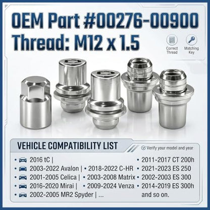 M12 x 1.5 Wheel Lock Lug Nuts Set,Anti-Theft Wheel Lock Kit with Key