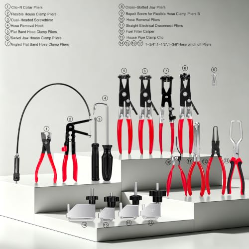 17-Piece Hose Clamp Pliers for Automotive Use - color: 17 Red