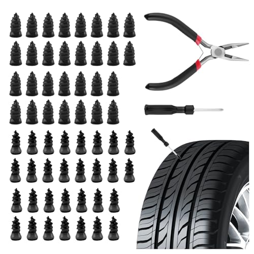 60 PCS Car Tire Repair Rubber Nail Kit with Pliers/Screwdrivers - color: 60PCS+Pliers