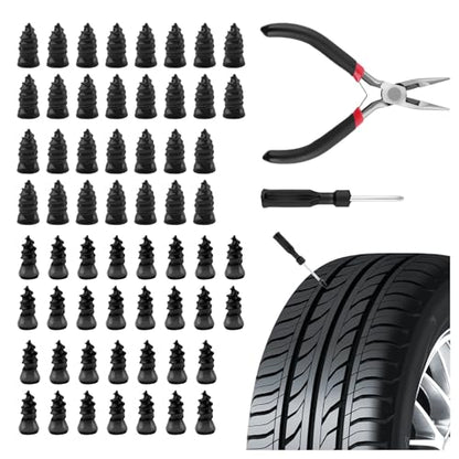 60 PCS Car Tire Repair Rubber Nail Kit with Pliers/Screwdrivers - color: 60PCS+Pliers