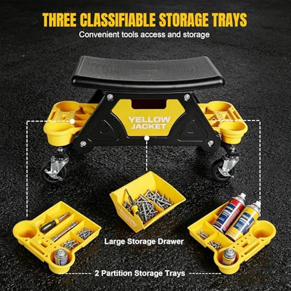 YELLOW JACKET Rolling Mechanic Seat with Drawer & Trays, 300lb, Garage Shop