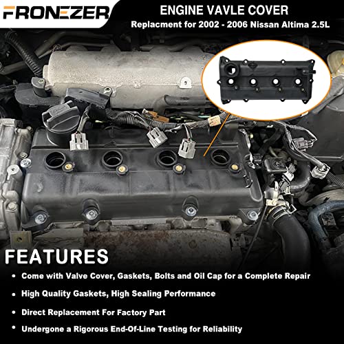 Engine Valve Cover with Gaskets, Bolts, Oil Filler Cap, PCV Valve, Spark Plug Tube Seals Compatible with 2002-2006 Nissan Sentra Altima QR25DE 2.5L Replaces# 13264-3Z001 13264 3Z001 264-982