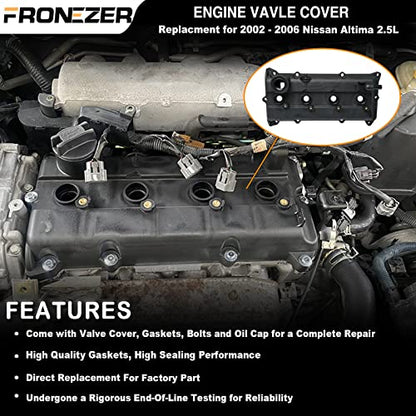 Engine Valve Cover with Gaskets, Bolts, Oil Filler Cap, PCV Valve, Spark Plug Tube Seals Compatible with 2002-2006 Nissan Sentra Altima QR25DE 2.5L Replaces# 13264-3Z001 13264 3Z001 264-982