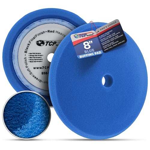 TCP Global 8" Blue Foam Buffing Pad, Light Cut Polish - color: Blue