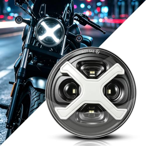 5-3/4" Motorcycle Headlight with X-style DRL for Dyna Sportster Softail - color: White X-Style DRL