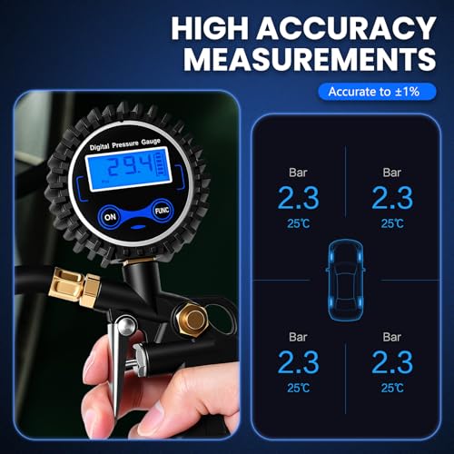 Digital Tire Gauge with Inflator & Deflator - LED Display & 0.1 PSI Resolution - Quick Release Valve & Heavy Duty Chuck - w/Adapter for Car, Truck, SUV, Motorcycle, RV, Balls - size: Classic