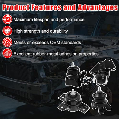 4PCS Engine Motor Mount Set for Hyundai Santa Fe SE 2007-2009 3.3L - size: SE 2007-2009 3.3L