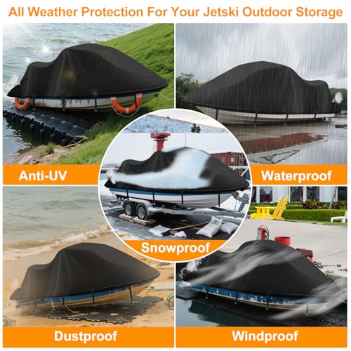 Jetski Cover 900D Waterproof for Yamaha Kawasaki,136IN-145IN 3 Seater PWC - color: Black-900-D, size: 3XL-136"-145"