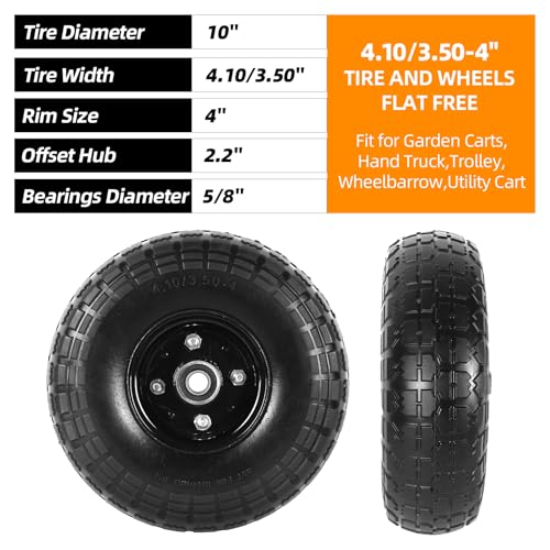 AR-PRO 10" Solid Tires, 4.10/3.50-4 Flat Free Tire and Wheel, 2-Pack - color: Black