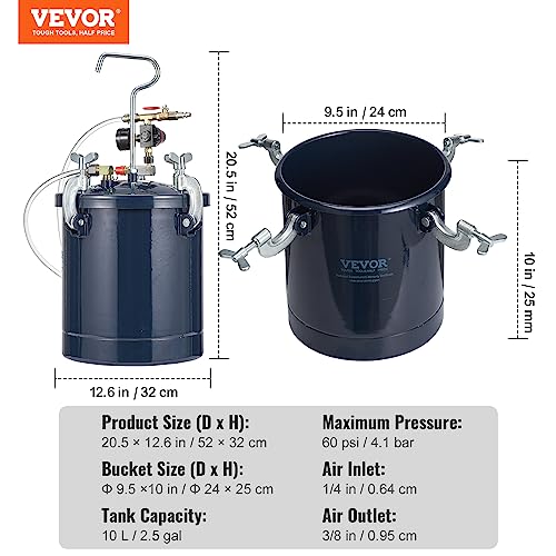 VEVOR Spray Paint Pressure Pot Tank, 10L/2.5gal Air Paint Pressure Pot, 1.5mm+4mm Two Nozzles Two Spray Paint Guns for Industry Home Decor Architecture Construction Automotive Painting, 60PSI Max - size: 10L1.5mm+4.0mm