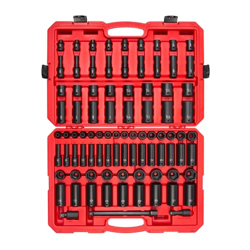 TEKTON 1/2 Inch Impact Socket Set, 87-Piece | SID92407 - color: Case, size: 87-Piece (5/16-1-1/4 in.), style: Shallow and Deep