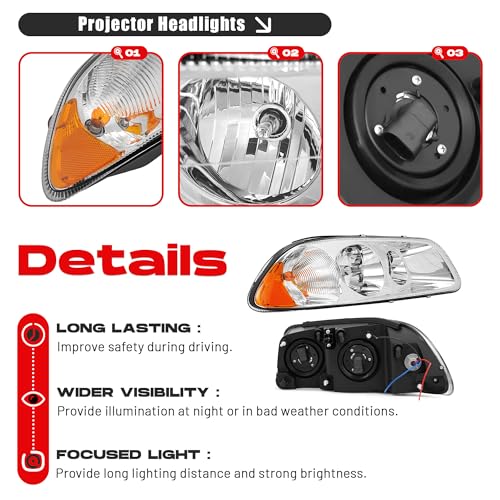 HECASA Halogen Headlight w/Bulbs Compatible with CX CXN CXU GU4 GU5 GU7 GU8 - color: Clear Lens+Chrome Housing, size: Right