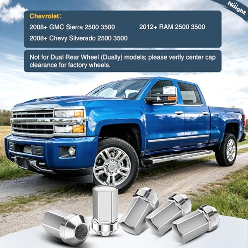 Nilight 32PCS M14x1.5 Lug Nuts Compatible with 2012+ RAM 2500 3500 - color: Silver, size: 32PCS Chevy Silverado/GMC Sierra 2500 3500 2008+