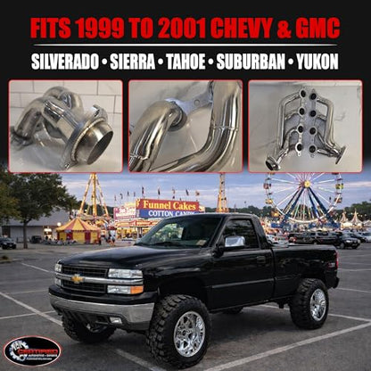 Stainless Steel Shorty Exhaust Headers 1999-2001 Silverado Sierra 1500, 2000-2001 Chevy Tahoe Yukon 4.8L 5.3L 3 Engines