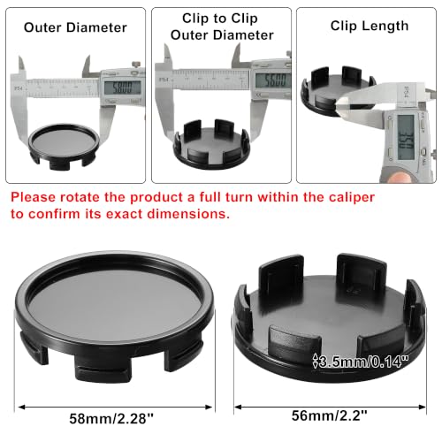 X AUTOHAUX 4 Pcs OD 58mm/2.28" Black 6 Clips Car Wheel Center Hub Cap Cover