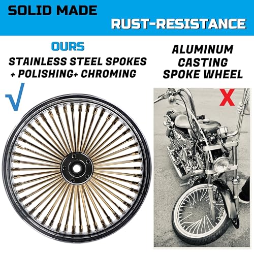 FatFlex 18" Rear Wheel Golden Fat Spokes Chrome 3.5" Rim - color: 18" x 3.5", Chrome+Gold+Chrome