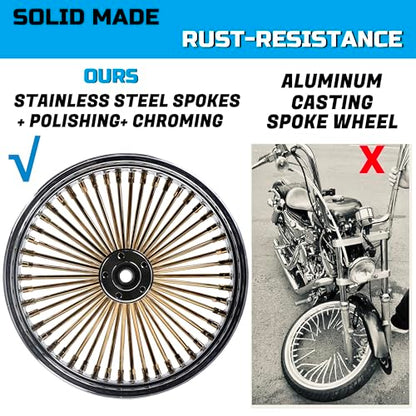 FatFlex 18" Rear Wheel Golden Fat Spokes Chrome 3.5" Rim - color: 18" x 3.5", Chrome+Gold+Chrome
