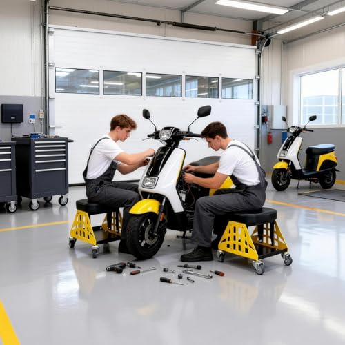 Mechanic Stool 400 LBS Capacity Garage Stool Gift for Men, Heavy Duty Rolling Mechanics Seat, Tools for Automotive Auto Repair (Yellow) - color: Yellow