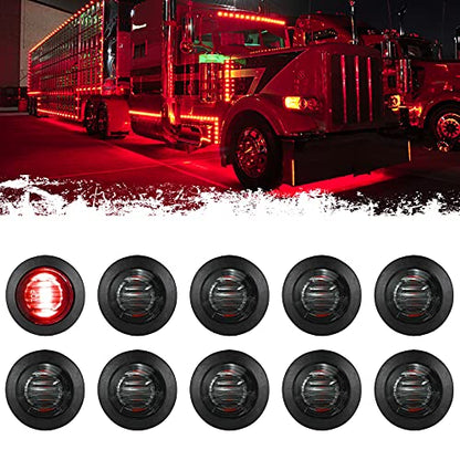 PSEQT 3/4 Inches Round Trailer LED Side Marker Lights Clearance Turn Signal Marker Bullet Light Waterproof for Pickup Truck Car Bus Wrangler Van RV ATV UTV 10Pcs Red Marker Light with Smoked Lens - color: Smoked Red
