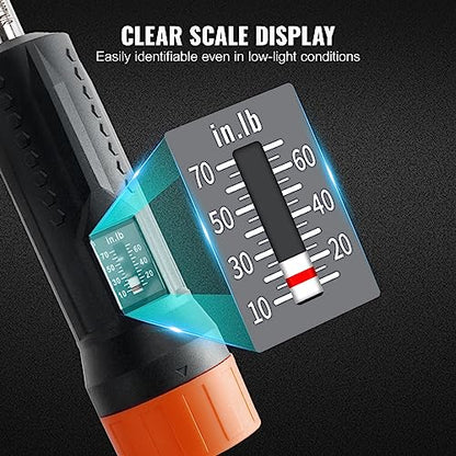 VEVOR 1/4" Drive Torque Screwdriver Wrench Set | 10-70 in-lbs Torque Adjustment Range | 1 in-lb Increment Torque Screwdriver | Driver Bits Set with View Window, 12 Bits & Case, Magnetic Function - size: Magnetic 10-70 in-lb