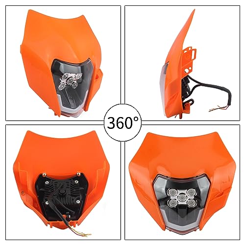 Dirt Bike LED Headlight,Universal Motorcycle Head Lamp Kit Compatible With Motocross Pit Bike Enduro ATV Supermoto 150 250 350 450 500 SX XCW EXC SXF XC SMC R 690(Orange) - color: 16-5LED Orange