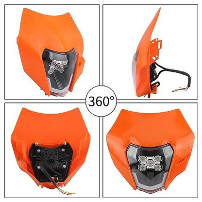 Dirt Bike LED Headlight,Universal Motorcycle Head Lamp Kit Compatible With Motocross Pit Bike Enduro ATV Supermoto 150 250 350 450 500 SX XCW EXC SXF XC SMC R 690(Orange) - color: 16-5LED Orange