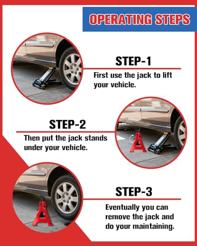 3 Ton Heavy Duty Car Jack Stands with Double Locking for Trucks,Red - color: Red, size: 3 Ton Double Locking