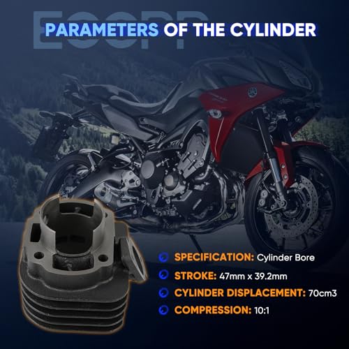 ECCPP 70CC Cylinder Piston Gasket Top End Kit for Yamaha Jog 50 1991-2001 - size: 1E40QMB