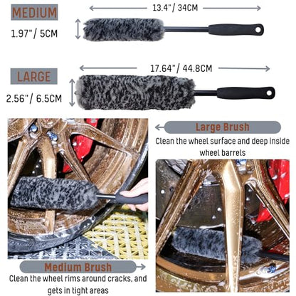 oesee Refined Long Handle Car Wheel Brush Arsenal, Soft Wheel and Rim Brush,Tire Brush, Bendable & Durable Car Wheel Rim Cleaner Brush Kit for Cleaning Wheels and Tires - color: Grey/Black, size: 4-Pack