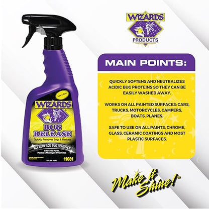 Wizards Bug Release - All Surface Bug Remover and Wash for All Vehicles - Softens and Neutralizes Acidic Bug Protein - Doubles as Spot Cleaner and Pre-Soak Car Cleaner - 22 Fl Oz (Pack of 2) - size: 22 Fl Oz (Pack of 2)