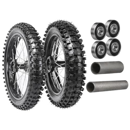 Dirt Bike 17/14 Wheel Combo Set with Tires & Tubes – 70/100-17 Front & 90/100-14 Rear Steel Rims, 12mm Axle Conversion for 110cc 125cc 140cc 150cc 160cc Pit Bikes Motocross Trail Bike Monkey