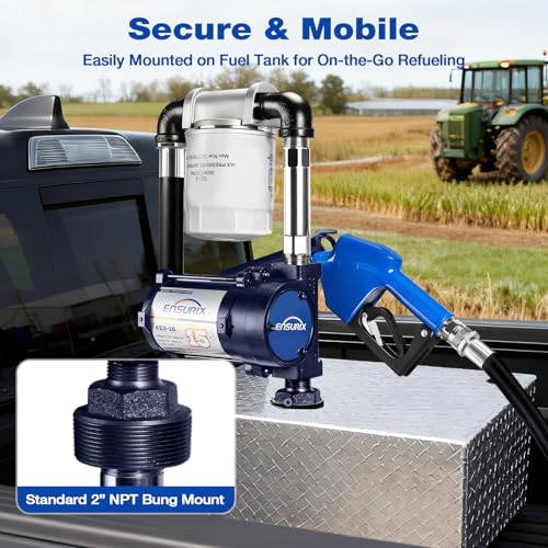 12V Fuel Transfer Pump 15 GPM, Diesel Transfer Pump 12 Volt with Auto Shut Off Nozzle, Hose & Filter, Electric Gasoline Transfer Pump Kit for Fuel Tank, Gasoline, Diesel, Kerosene