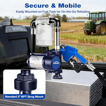 12V Fuel Transfer Pump 15 GPM, Diesel Transfer Pump 12 Volt with Auto Shut Off Nozzle, Hose & Filter, Electric Gasoline Transfer Pump Kit for Fuel Tank, Gasoline, Diesel, Kerosene