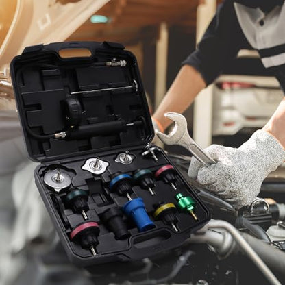 16 Pcs Universal Radiator Pressure Tester Kit,Coolant Pressure Tester kit with 13 Radiator Adapters,Precise Coolant Leak Detector for All Ford Models