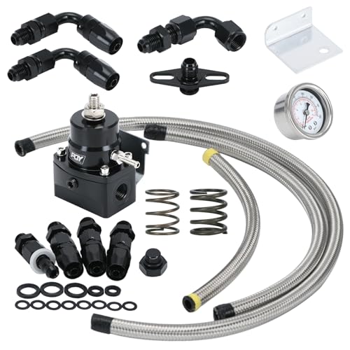Adjustable EFI Fuel Pressure Regulator Hose Kit 3-70PSI 6AN Return feed - color: black