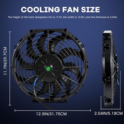 12 inch Electric Radiator Cooling Fan 12V 80W with Thermostat Wiring Switch Relay Kit Black - size: 12 Inch