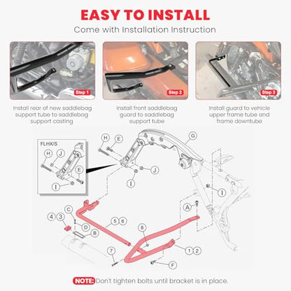 2014-2026 Rear Saddlebag Guard Crash Bar for Harley Touring Street Glide Road Glide Road King Electra Glide w/Cash Bar Support Bracket Kit - size: 2014-2026