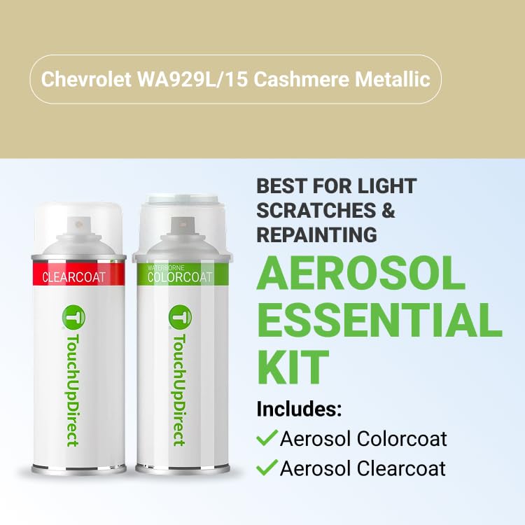 TouchUpDirect Car Paint Touch Up Spray Kit – Compatible with Chevrolet WA929L/15 Cashmere Metallic Exact Match Auto Paint Kit with Car Color Spray and Clearcoat, for Repainting or Scratch Repair, Essential Kit - color: Cashmere Metallic, style: Aerosol Sp