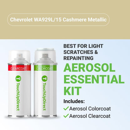 TouchUpDirect Car Paint Touch Up Spray Kit – Compatible with Chevrolet WA929L/15 Cashmere Metallic Exact Match Auto Paint Kit with Car Color Spray and Clearcoat, for Repainting or Scratch Repair, Essential Kit - color: Cashmere Metallic, style: Aerosol Sp