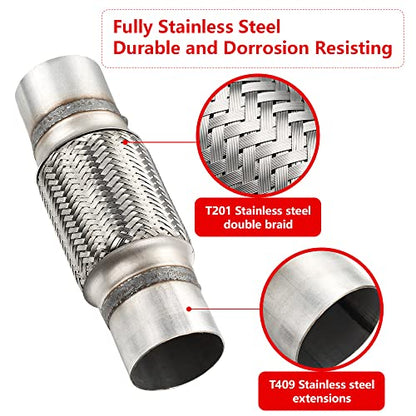 2 Pcs Exhaust Flex Pipe, 2.5''x 6''Stainless Steel Heavy Duty Exhaust Flex Pipe, Double Braid Exhaust Flex Tube, Overall Length 10'' - size: 2.5''x6''x10'', style: 2 PCS