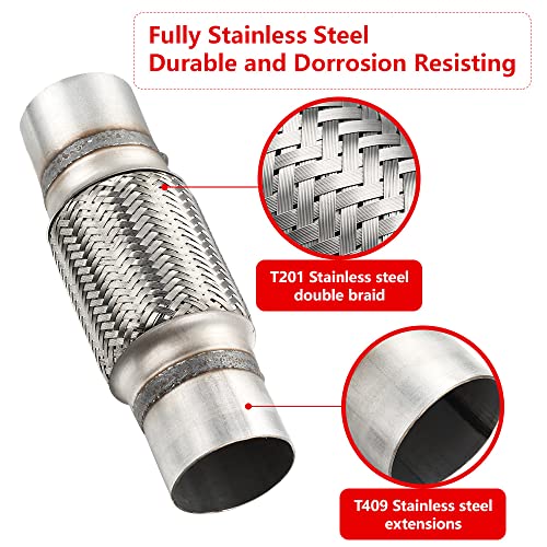 Exhaust Flex Pipe, 2.5''x 6''Stainless Steel Heavy Duty Exhaust Flex Pipe, Double Braid Exhaust Flex Tube, Overall Length 10'' - size: 2.5''x6''x10'', style: 1 PC