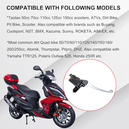 7/8" Right Front Hydraulic Brake Master Cylinder Compatible with ATV 50cc 70cc 90cc 110cc 125cc 150cc 200cc 250cc Taotao Pit Dirt Bike Quad Scooter Black & Chrome - color: Black & Chrome