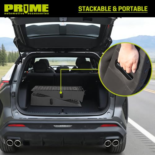 PR1ME Portable Car Ramps -9500lb GVW Capacity，2 Pack Drive Up Car Truck Vehicle Lifts for Home Garage Maintenance, Oil Changes