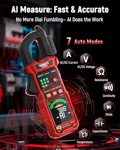 KAIWEETS Smart Digital Clamp Meter, 2026 Intelligent Auto Ranging Multimeter 600A TRMS 6000 Counts, NCV, Inrush, Auto Measure AC DC Voltage/Current Continuity Temperature Resistance Capacitance Diode