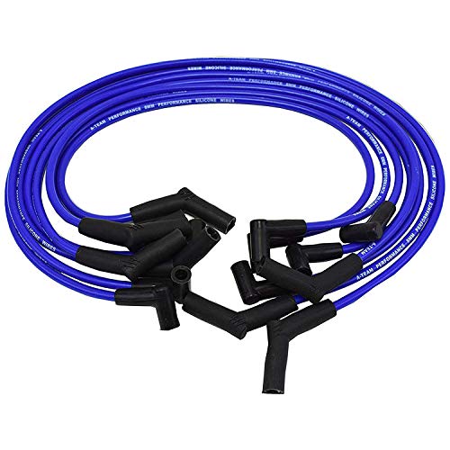A-Team Performance Silicone Spark Plug Wire Set - High-Temp Silicone Wire with 90-Degree Distributor & 45-Degree Boots - Compatible with Ford SBF 221-351W Engines - 8 Pack, Blue, 8.0mm
