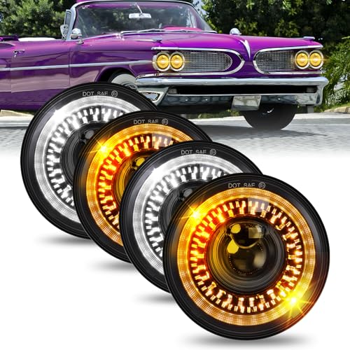 CO LIGHT 4PC 5 3/4'' 5.75 inch LED Headlight, with Start-up Gradient Welcome Halo Turn Signals DRL Anti-Glare Amber Lights Compatible with Chevelle, El Caminos, Firebird, Semi 349 359 Set (4pc) - color: M8X